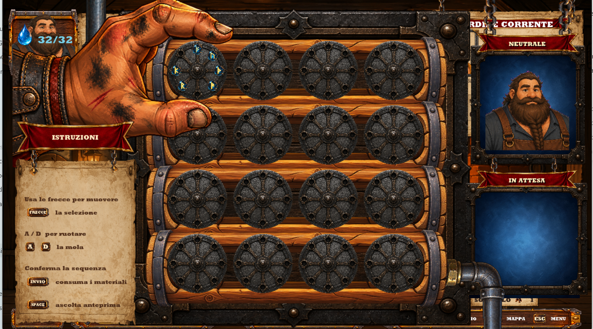 ForgeBeards gameplay showing the harmonic grinding wheel minigame